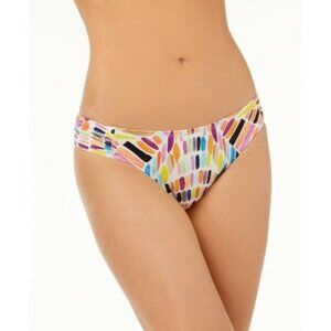 NWT Bar iii XS Kaleidoscope Ruched Side-tabs Spotted Cheeky Bikini Bottoms #9456